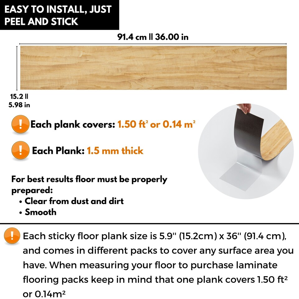 image 1 of NOVECRAFTO Self Adhesive Floor Planks | 36x5.98in (91.4x15.2cm) Each | Peel & Stick Vinyl Flooring | Honey Drift Timber Effect | Waterproof DIY Tiles | Brown | 1.39 sqm