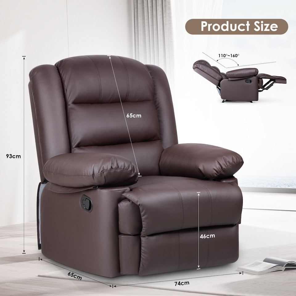 image 1 of Rattantree PU Leather Recliner Chair Manual Reclining Armchair