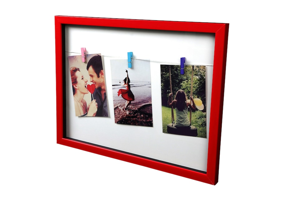 image 1 of Washing Line 3 Peg Deep Red Photo Frame,Decorative Image Holder For Sitting Area,Modern Picture Frame | Red | One Size