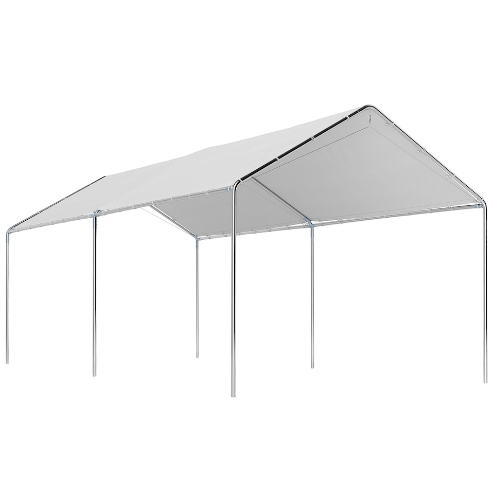 image 1 of Outsunny 2-Rooms Outdoor Carport Galvanized Steel Frame Tent UV Resistant White | White