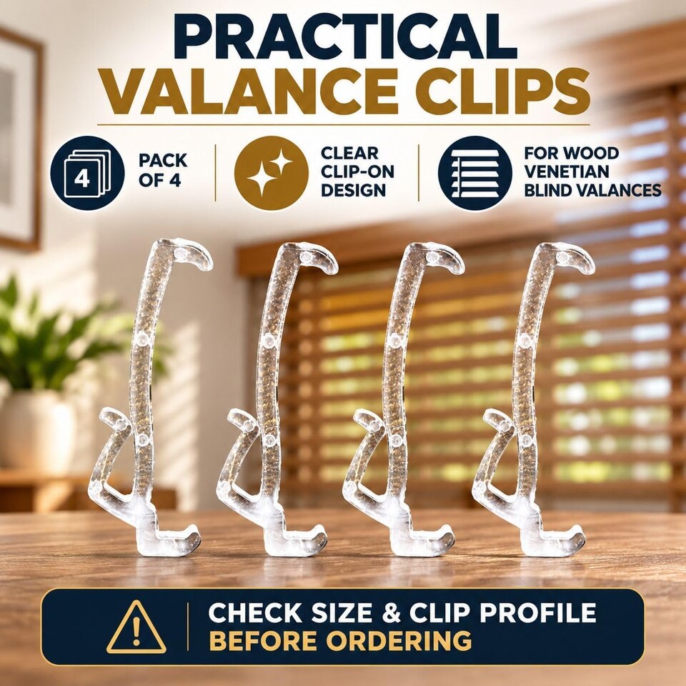 image 1 of 50mm Valance Pelmet Clips for Wood Venetian Blinds Clear Pack of 4