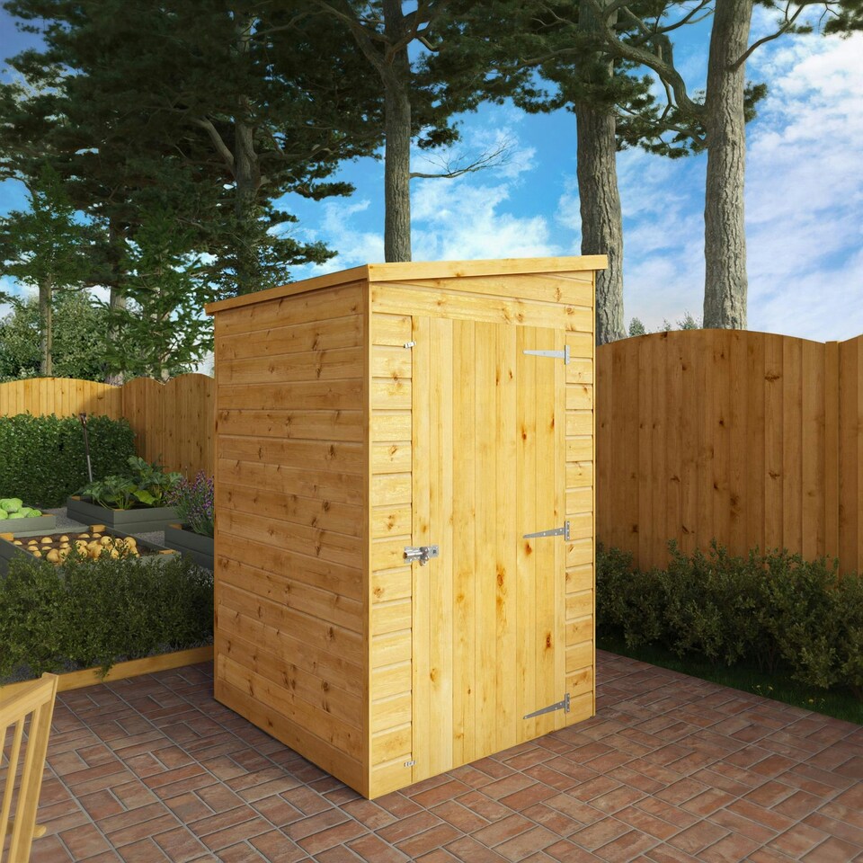 image 1 of 4 x 4 Modular Garden Shed Windowless Wooden Shiplap Pent Tongue and Groove Storage Brown