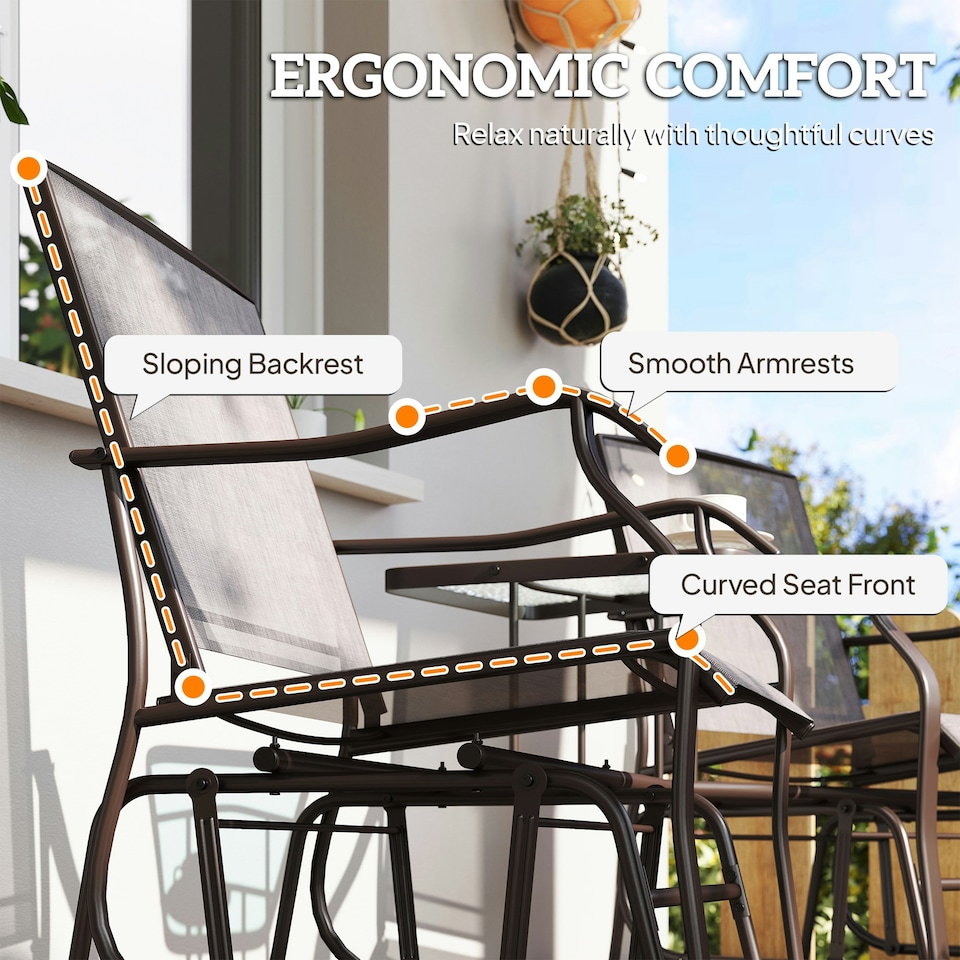 image 1 of Outsunny Double Glider Companion Rocking Garden Chairs Loveseat Grey and Brown