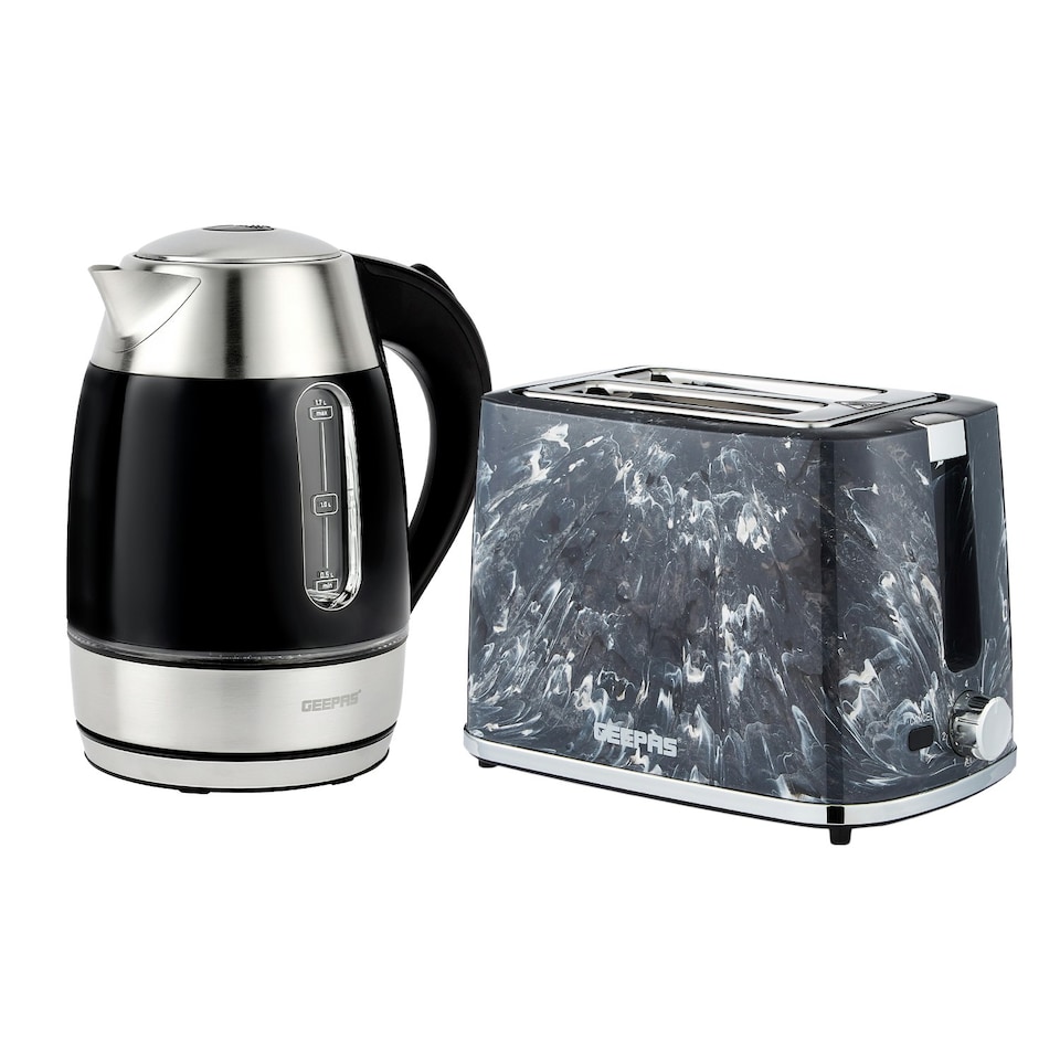 GEEPAS 1.7L Kettle and 2 Slice Toaster Set Black