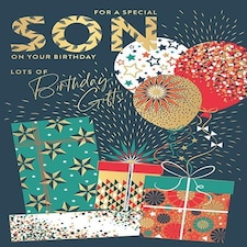 Words 'n' Wishes Special Son Birthday Card, Wrapped Gifts and Balloons with Embossed Foil Finish