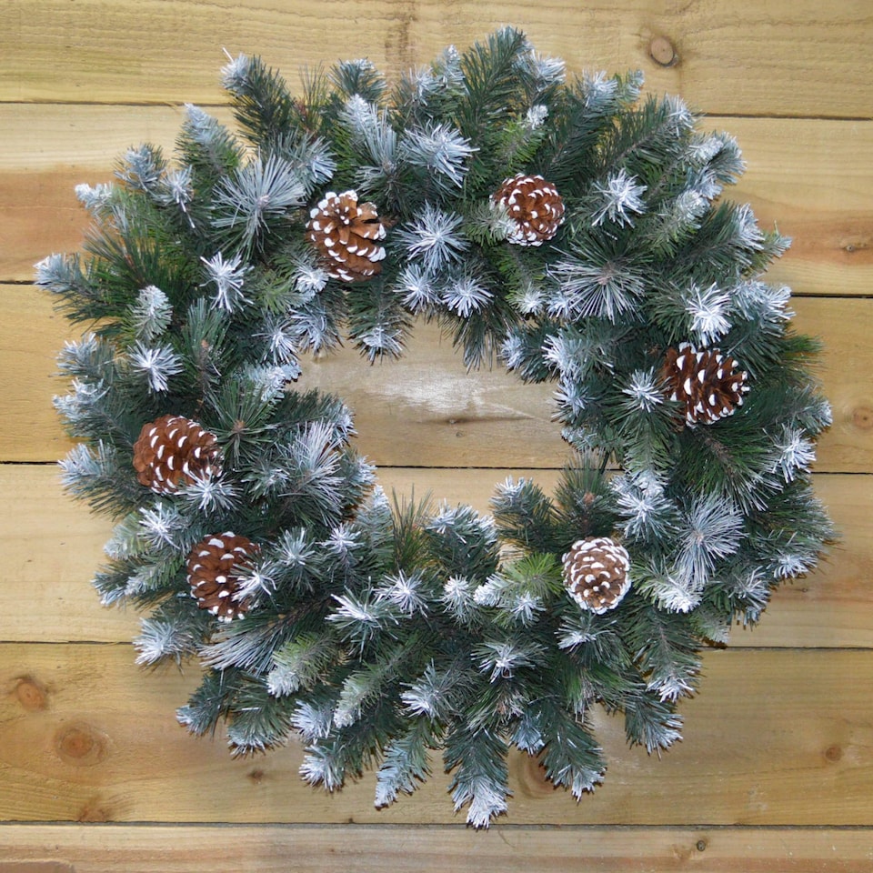 image 1 of 60cm Frosted Glacier Snow Tipped Christmas Wreath with Pine Cones