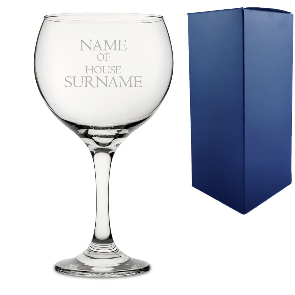 Personalised of House Surname Gin Balloon Glass New Home