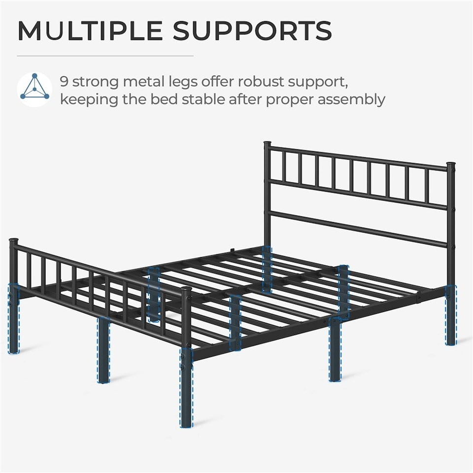 image 1 of Yaheetech 5ft King Metal Bed Frame with Slatted Headboard Black