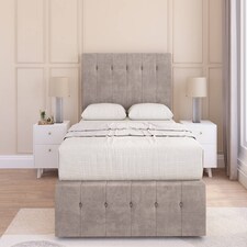 Sloomy Cambridge Pebble Plush Divan Bed Base 2 Drawers Right Side With 26 Inch Strutted Headboard & 12 Inch Matching Footboard | Brown | Pebble | Super King | 1