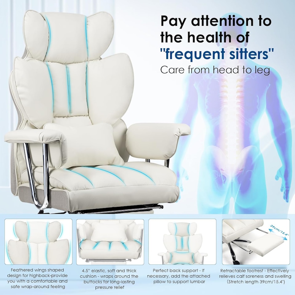 image 1 of Rattantree Ergonomic High Back Leather Office Chair with Footrest
