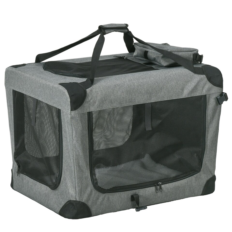 image 1 of PawHut Folding Pet Carrier Bag House W/ Cushion Storage, Grey 70x51x50cm