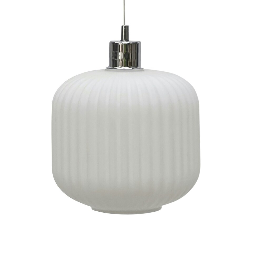 image 1 of First Choice Lighting Bento White Ribbed Glass with Chrome Pendant Fitting Chrome | White