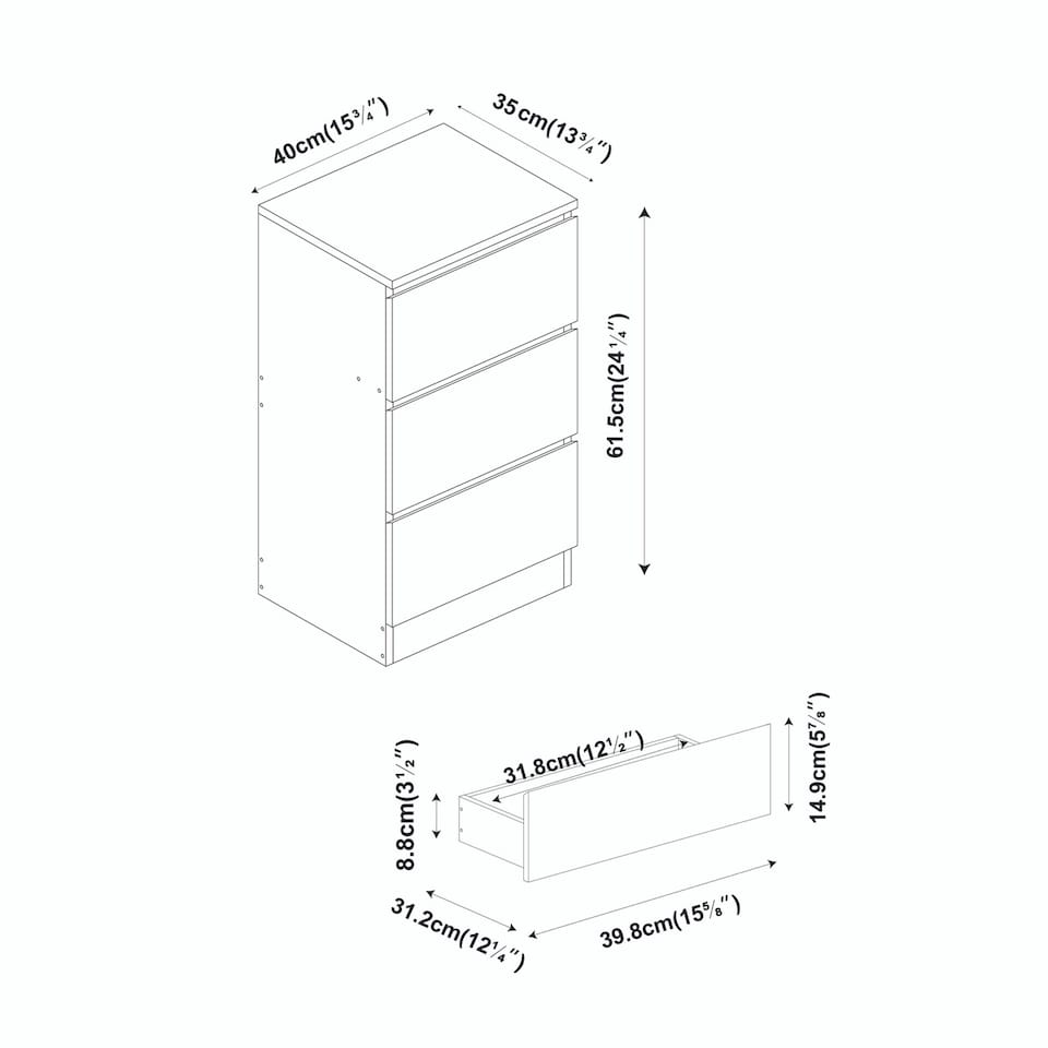 image 1 of 3 Drawer Bedroom Storage Cabinet | Multi | Oak & Oak | 1