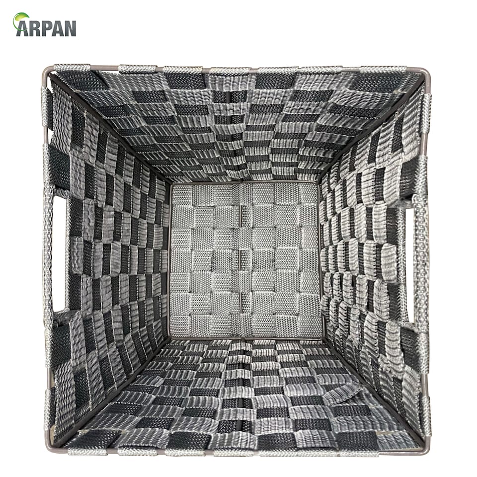 image 1 of Grey Nylon Plastic Waste Paper Bin – Strong Square Storage Basket Wastebasket for Home, Office & Hotels – Versatile Rubbish & Garbage Bin