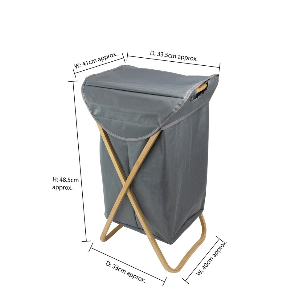 image 1 of JVL Bambanio Foldable Bamboo Laundry Storage Hamper, 100L - Grey Grey