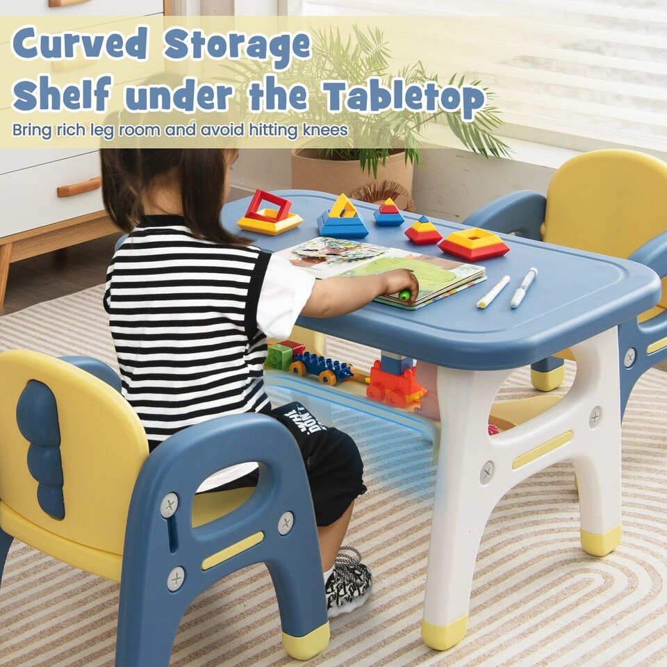 image 1 of COSTWAY 3 Pcs Kids Table and Chair Set Toddler Activity Writing Table Set Arts & Crafts