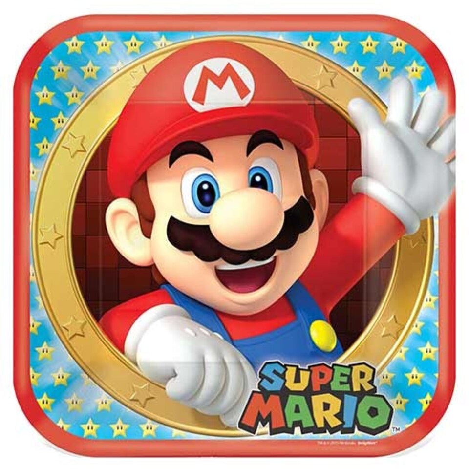 Super Mario Square Paper Plates 23cm - Pack of 8 Multi