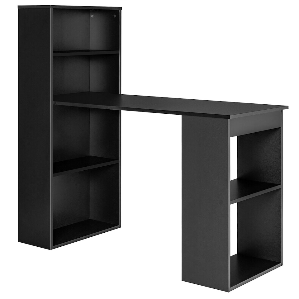image 1 of COSTWAY Computer Desk Workstation 6-Tier Storage Shelves Black Black