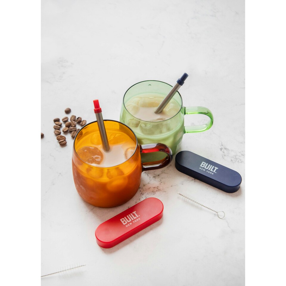 image 1 of BarCraft Stainless Steel Travel Straw Set Blue