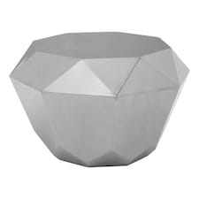 Silver Diamond Cut Coffee Table,Reflective Finish Center Table,Hexagonal Shiny Metallic Accent Table Silver