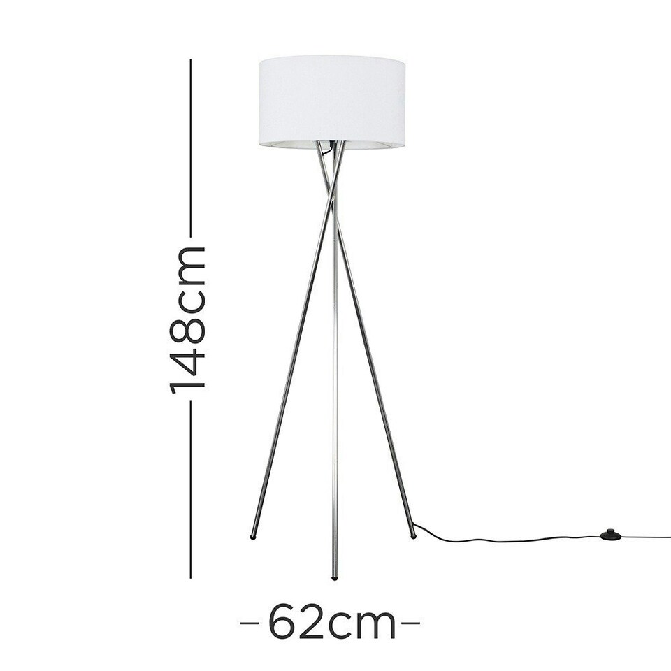 image 1 of ValueLights Camden Chrome Tripod Floor Lamp with White Drum Shade White