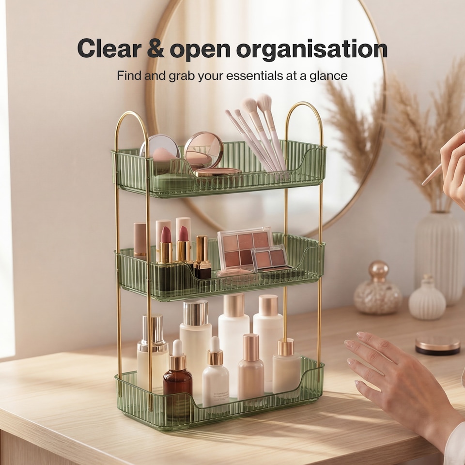image 1 of ilus Makeup Organiser Modern Minimalist 3-Tier Cosmetic Storage Rack Beauty | Green | Green