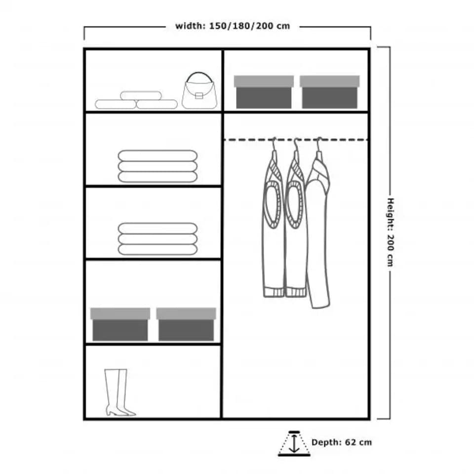 image 1 of Stylish 180cm Bedroom Wardrobe with Sleek Design & Space-Saving Sliding Doors Black | Black180cm