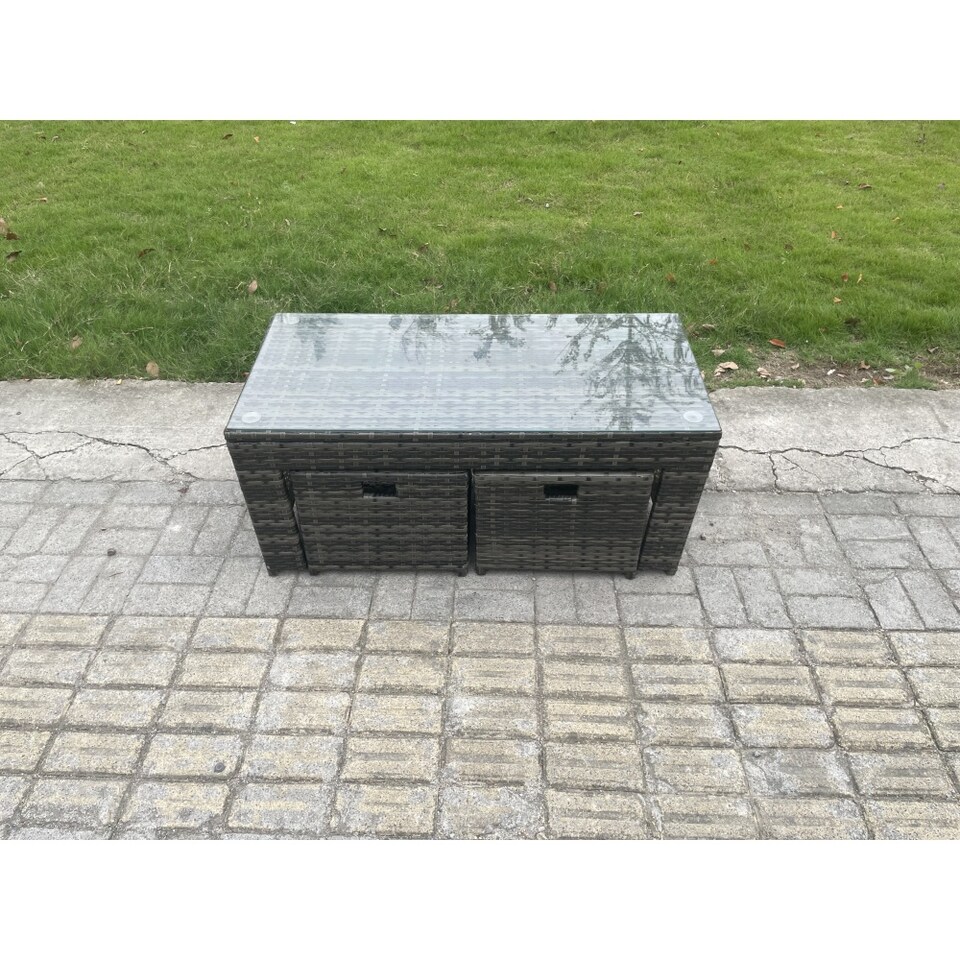 image 1 of Fimous 11 Seater Wicker PE Rattan Sofa Set Outdoor Patio Garden Furniture with 2 Reclining Chairs Coffee Table Side Table 3 Footstools Dark Grey Mixed