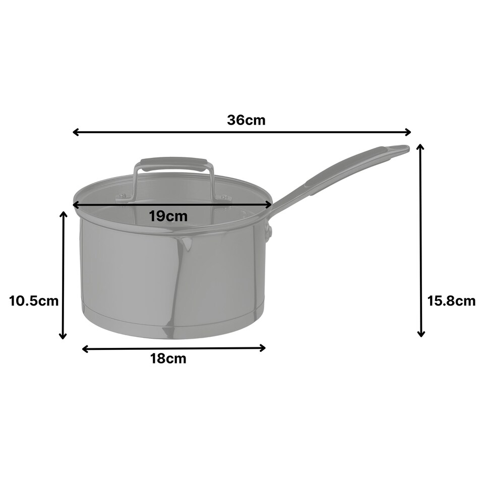 image 1 of ProChef 18cm Stainless Steel Saucepan with Glass Lid Induction & Oven Safe Silver