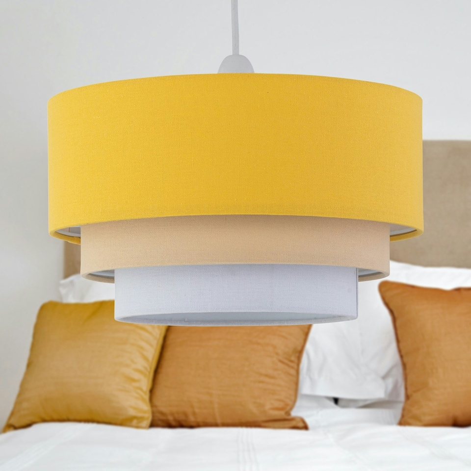 image 1 of First Choice Lighting Set of 2 Gabi Ochre Ombre Linen 3 Tier Ceiling Light Shades Yellow