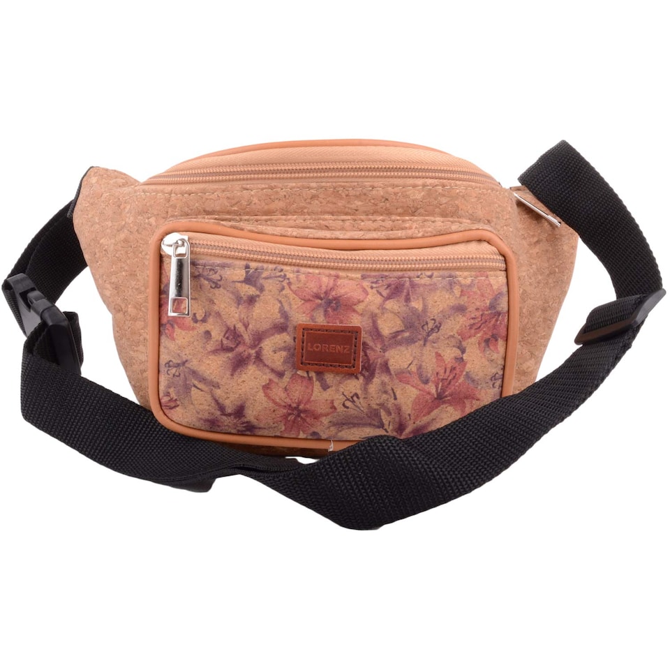 image 1 of Lorenz Womens Travel / Holiday Cork Waist Bag / Bumbag with Floral Design | Brown | Lillies