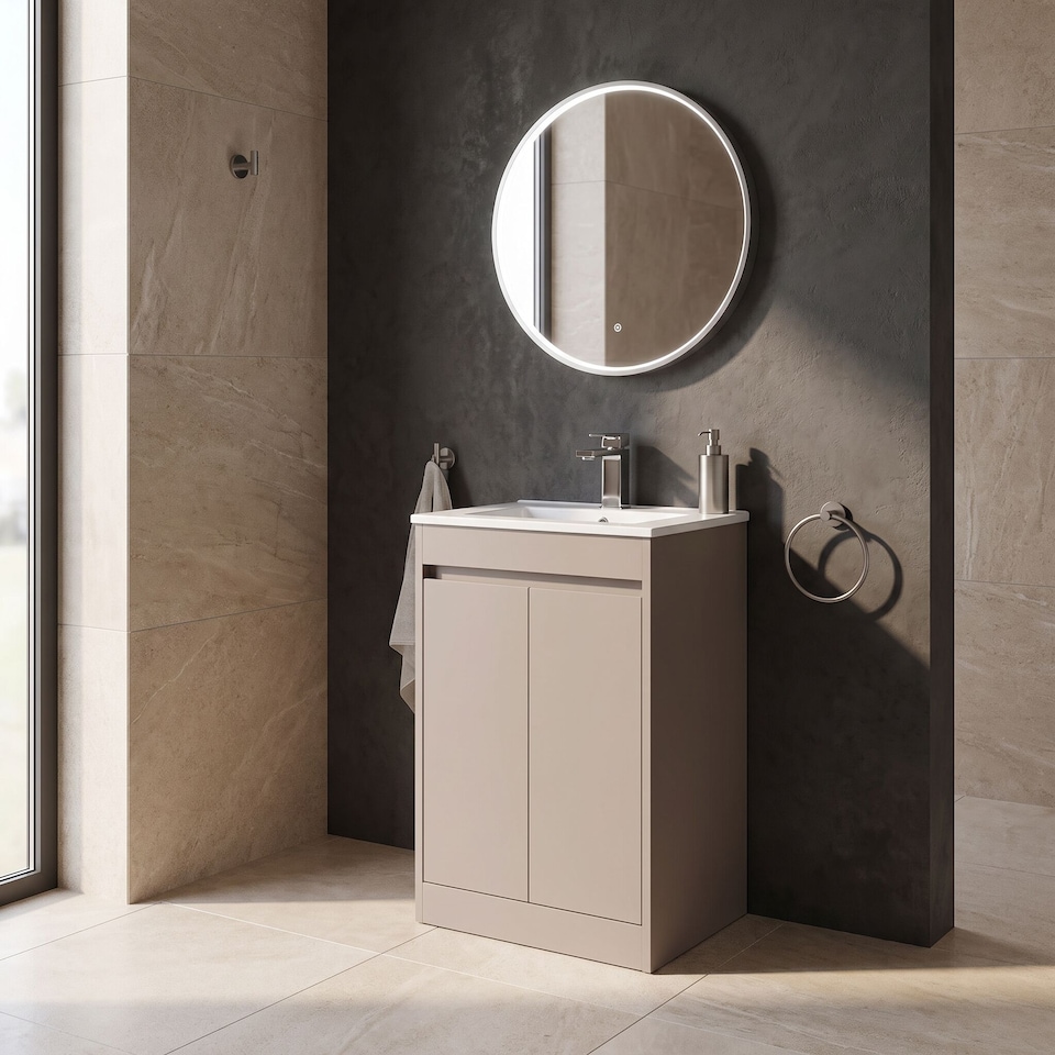 image 1 of Balterley Chartley Contemporary Floor Standing 2 Door Vanity Basin Unit, Minimalist Basin, 500mm, Taupe