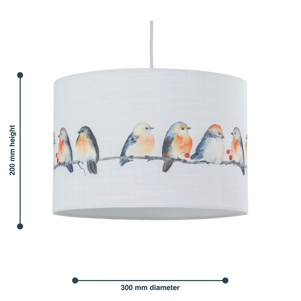 image 1 of First Choice Lighting Set of 2 Branch Bird Print Linen Easy Fit 30cm Pendant Shades Multi