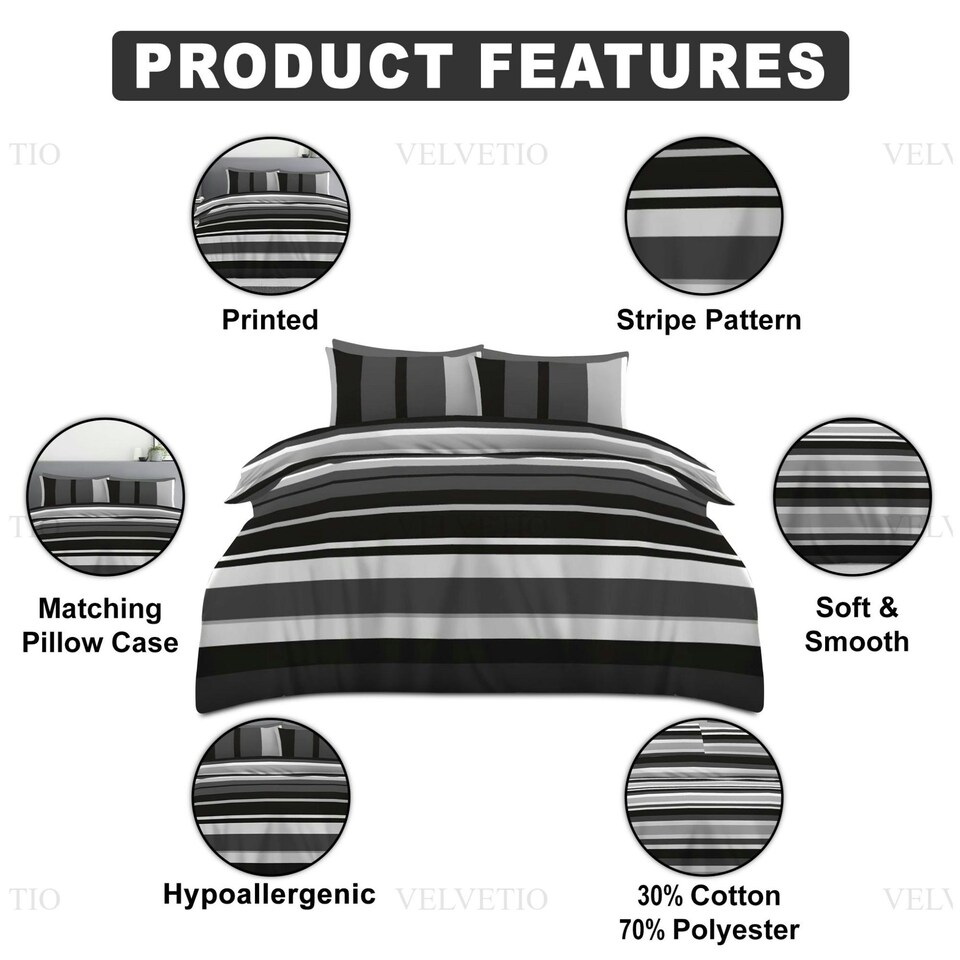 image 1 of VELVETIO Seth Complete Duvet Cover Set with Fitted Sheet Cosy Quilt Coverlet Grey | Single