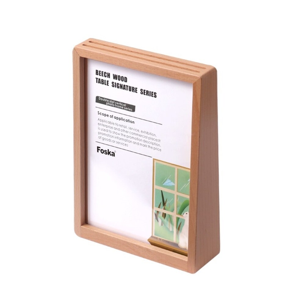 image 1 of A4 Beech Wood Vertical Double Side Photo Frame