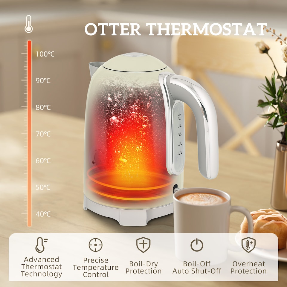 image 1 of HOMCOM Retro Kettle and Toaster Set with Temperature Gauge, 1.7L 3000W Rapid Boil Jug Kettle with Otter Thermostat, Limescale Filter, 4 Slice Toaster with 7 Browning Controls, Crumb Tray, Grey | Grey