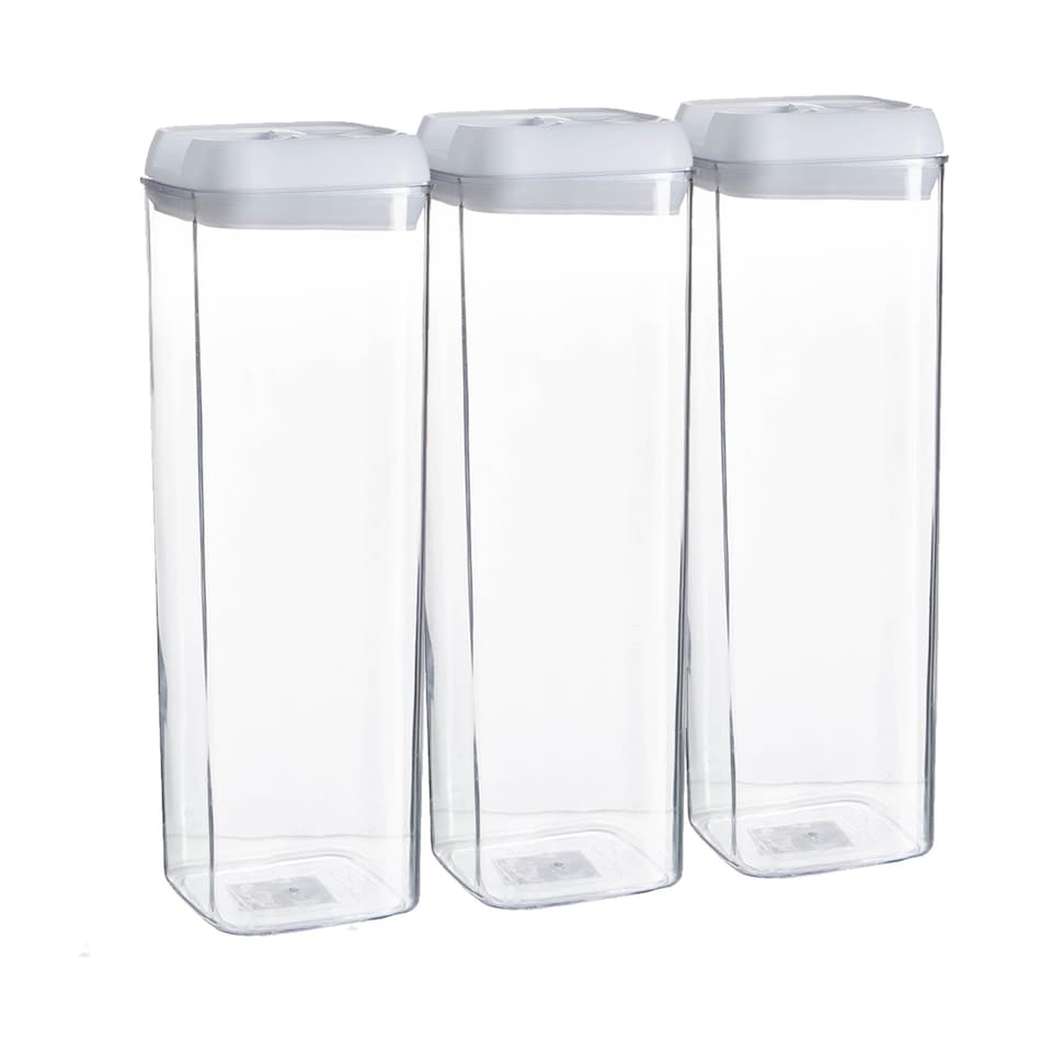 image 1 of Argon Tableware 3x Food Storage Containers - 1.9 Litre - White Airtight Plastic Storage Pantry Food Organiser with Flip Lock Lid