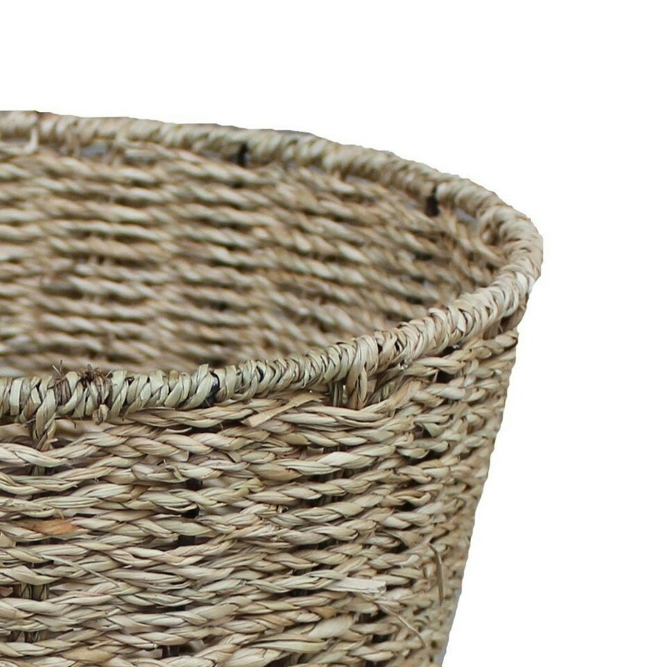image 1 of Seagrass Round Waste Paper Basket Green