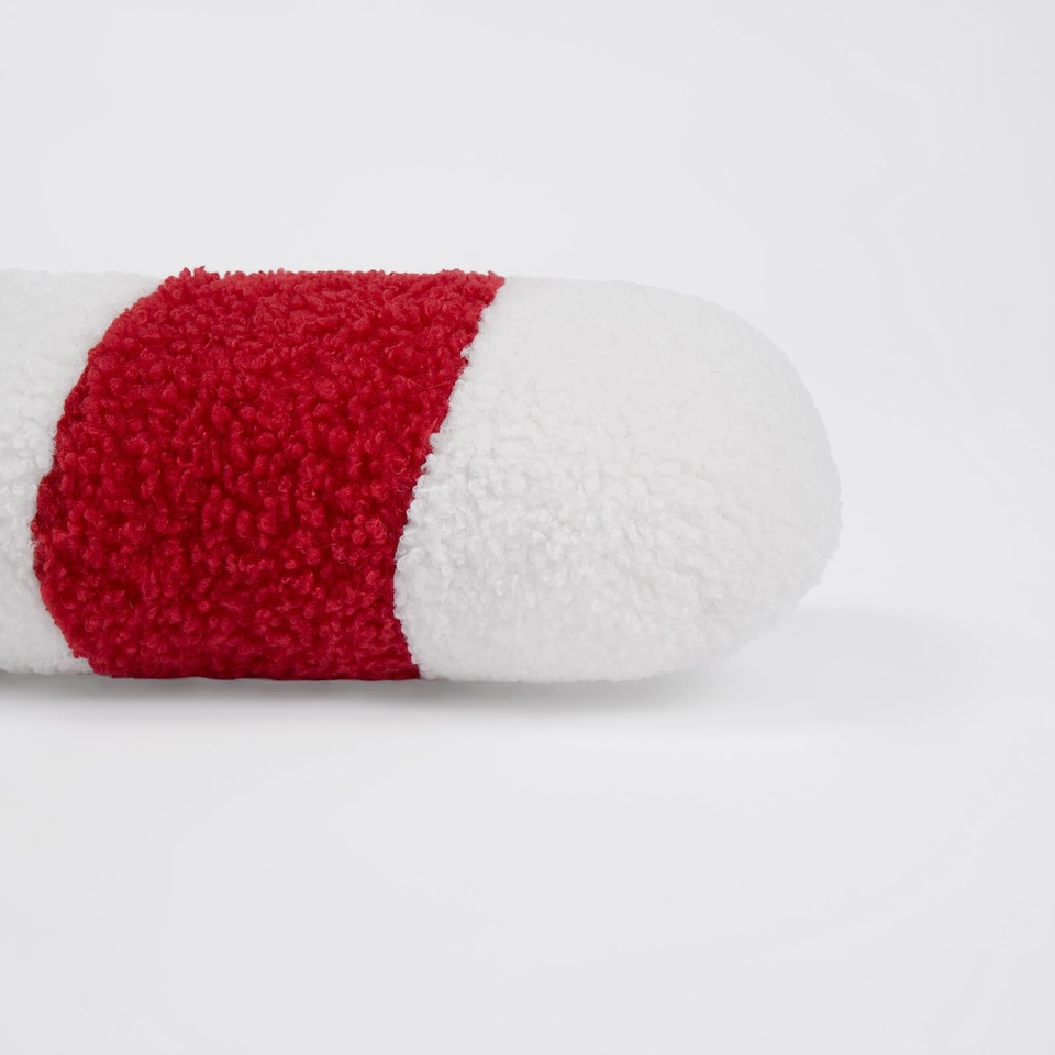 image 1 of OHS 2 x Christmas Candy Cane Soft Plush Fleece Filled Cushion | Red | Red & White