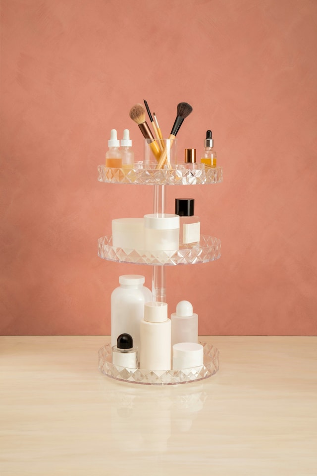 image 1 of Beauty Three Tier Revolving Cosmetic Organiser | Clear