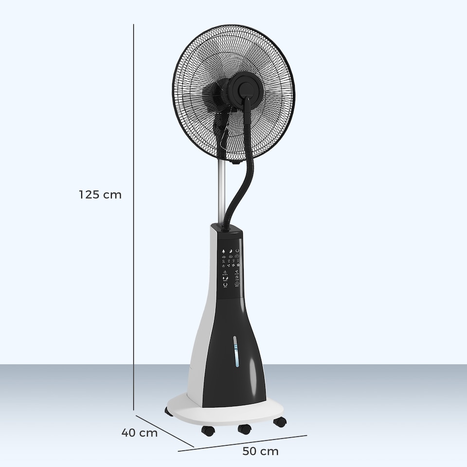 image 1 of HOMCOM Pedestal Fan with Water Mist Spray, Spray Misting Fan with 75 Oscillation, Remote Control, Tilt Head, 3 Speeds, 3 Modes, 3 Mist, 3L Water Tank, Wheels, for Home, 125 cm