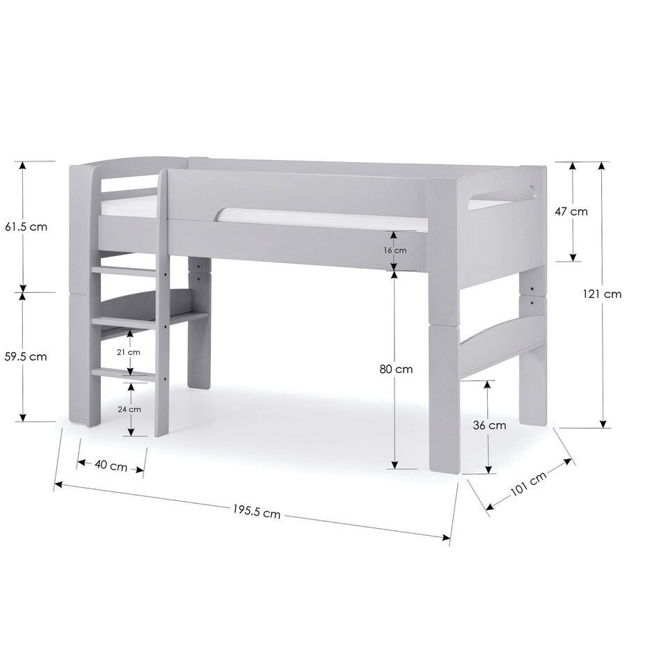 image 1 of Pluto 90cm Single Grey Convertible Low to Midsleeper Bed with Pink Star Tent
