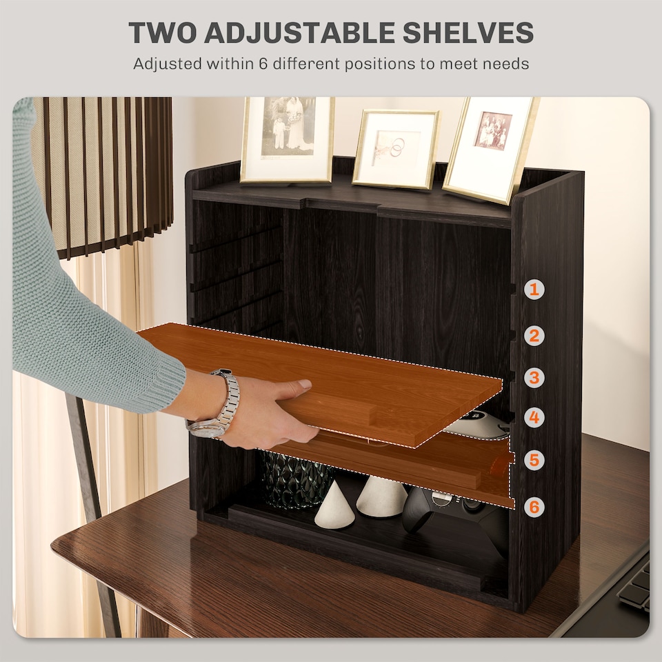 image 1 of HOMCOM 4-Tier Desk Organiser, Multifunctional Assembled Desktop Organiser with Adjustable Shelves and Cable Management for Stationery, Office Supplies, Paper, Dark Brown