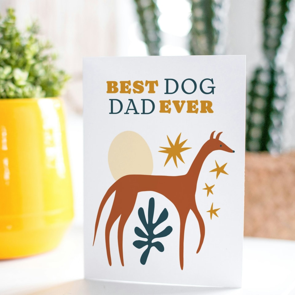 image 1 of Cute Greyhound Bright Boho Best Ever Dog Dad Father's Day Card