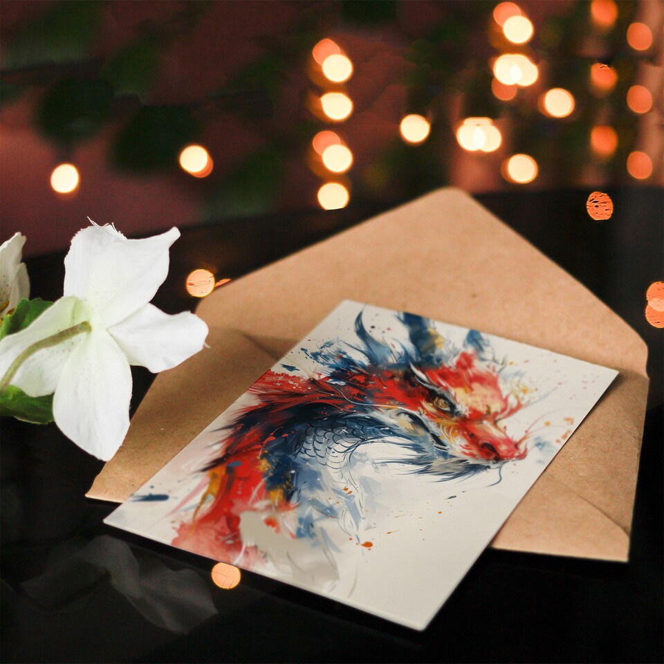 image 1 of Horned Chinese Dragon Fantasy Concept Painting Birthday Card