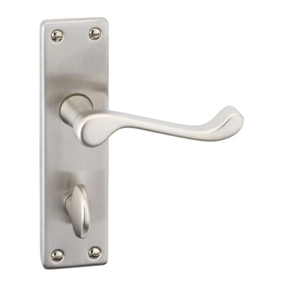 image 1 of Door Handles Set Victorian Scroll Metal Lever Latch Internal External | Silver | Satin Nickel Bathroom
