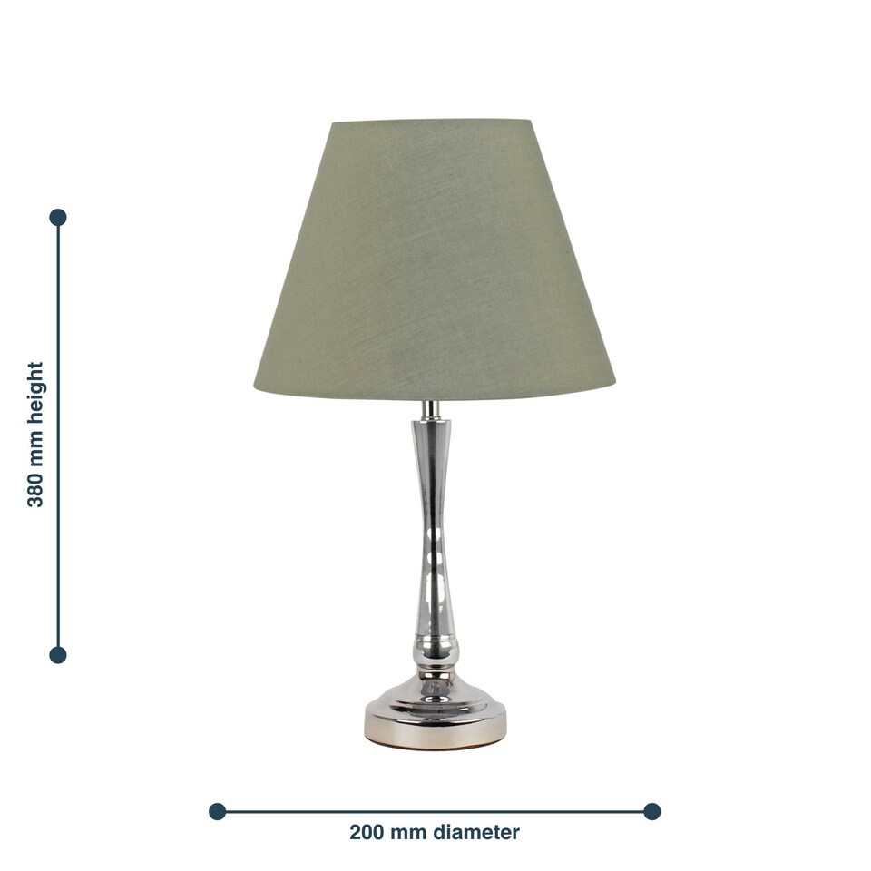 image 1 of Set of 2 Chrome Table Lamps with Stem Detail and Sage Green Shades Chrome | Green