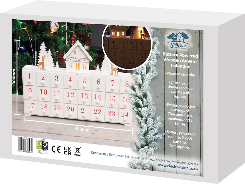 image 1 of St Helens Christmas WHITE WOODEN ADVENT CALENDAR