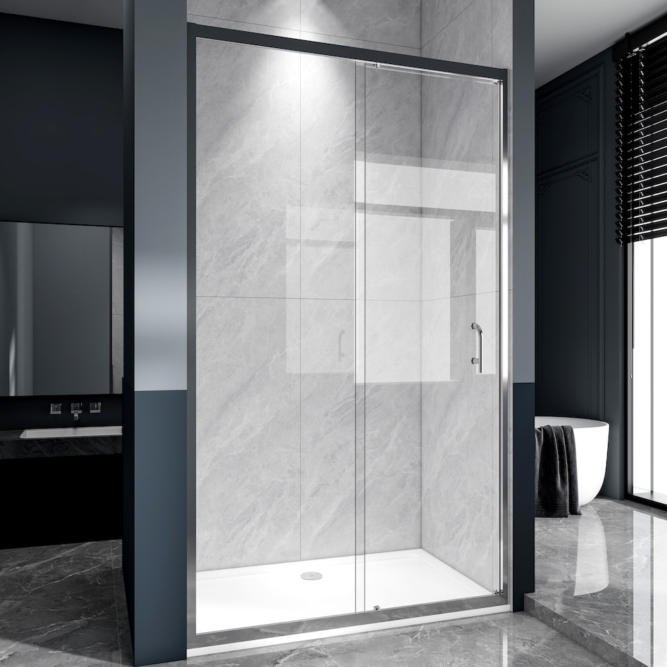 image 1 of Stech Homes 1100x1850mm Reversible Bathroom Sliding Door Shower Enclosure Cubicle with 800mm Side Panel and 1100x800mm Tray with Free Waste