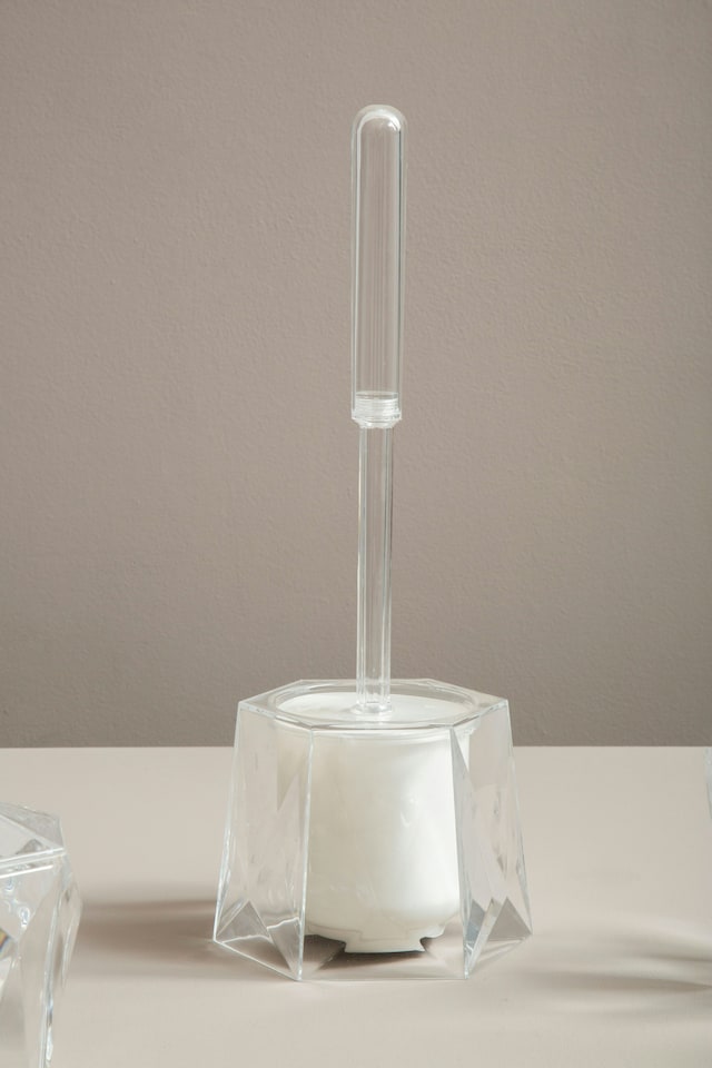 image 1 of Interiors by Premier Clear Acrylic Toilet Brush Holder, Long Handle Toilet Brush With Bristles, Modern Geometric Brush Holder | Clear